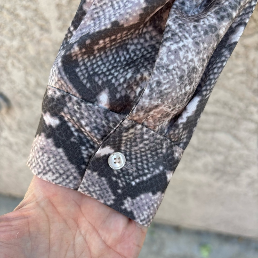 STELLA & DOT Snakeskin Print Neck Tie Long Sleeved Button Down Blouse - Picture 6 of 10